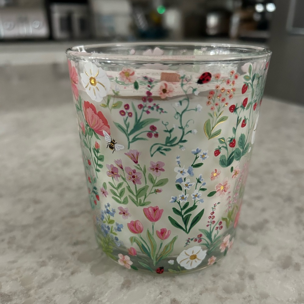 “New” Clementine Floral Glass Candle in Multicolor-Cottage Garden 10 oz